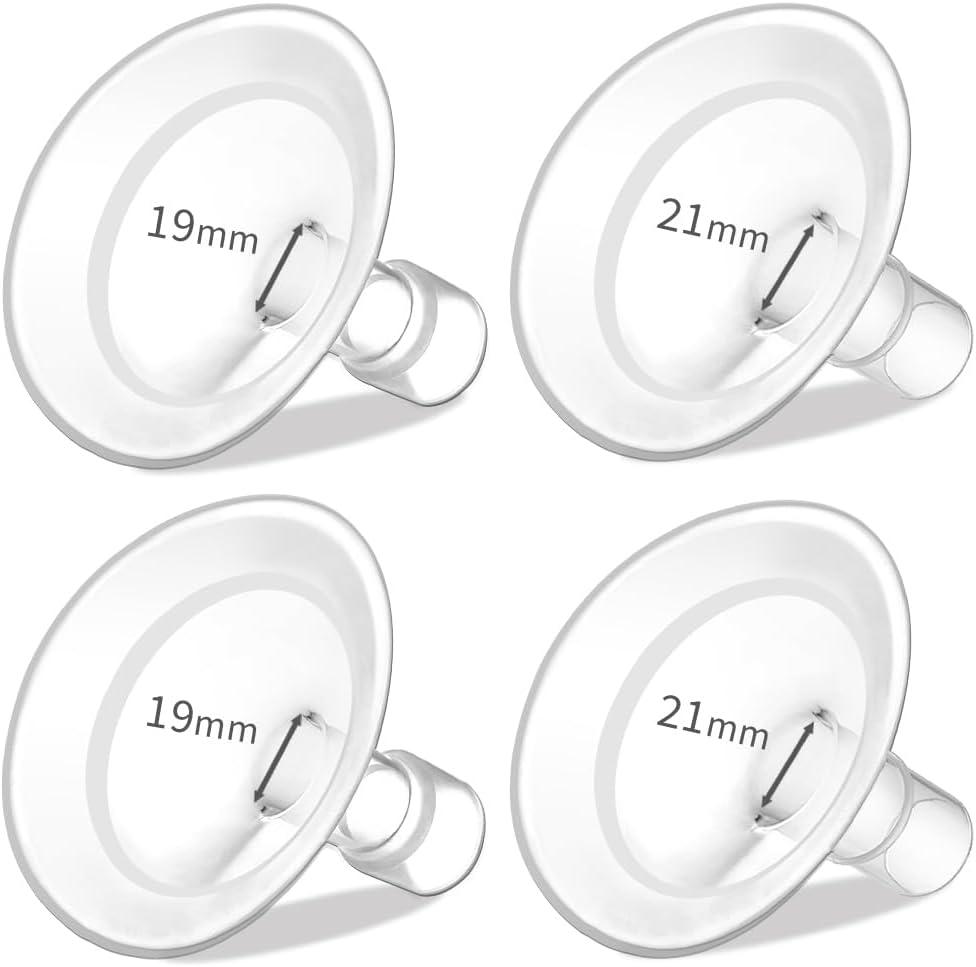 PumpMom-us 19mm and 21mm Oval Flanges Compatible with Medela Breast Pump Parts, Replace Nipple Shields for Pump in Style PersonalFit Flex, Freestyle Flex and Swing Maxi Connector (19mm + 21mm)