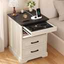 Yusong Farmhouse Night Stand with Gun Drawer & Invisible Lock, 25" Tall Bedside Table with Charging Station, End Table with Open Shelf for Bedroom Room (Black) (White-Black), 18.11" W x 18.11" L x 24.79" H