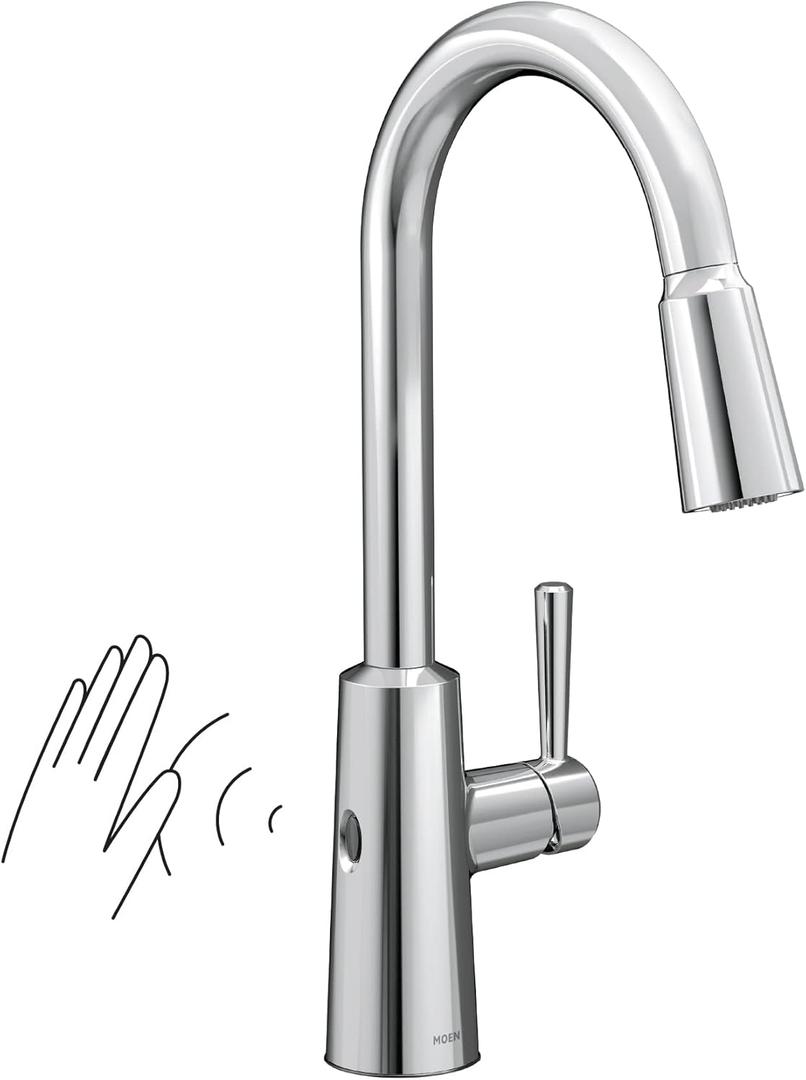 Moen Riley Chrome Motionsense Wave Sensor Touchless One Handle Pulldown Kitchen Faucet Featuring Power Clean, 7402EW