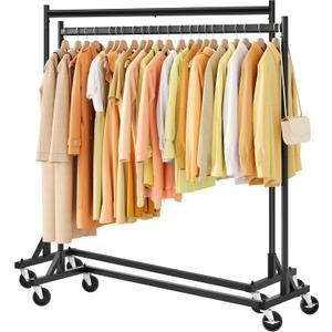 Hoctieon Z Rack Set of 2, Rolling Clothing Racks with Z-Base, Heavy Duty Garment Racks Set of 2, Clothes Rack on Wheels with Brakes, Clothes Organizer Rack Set of 2, Black