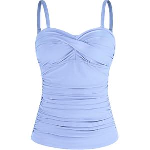 Ocean Blues Women's Strapless Bandeau Swimsuit Top Ruched Tummy Control Tankini Top Only, S