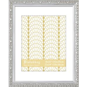 VIOLABBEY 11x14 Picture Frame Silver, Display 8x10 Picture with Mat or 11x14 without Mat, Vintage 11 x 14 Silver Frame for Wall Decor or Tabletop Display