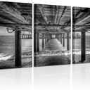 KREATIVE ARTS - UNDER THE PIER Premium Canvas Art Print Black and White Large Seascape Wall Art Deco Canvas Picture Stretched on Wooden Frame as Modern Gallery Artwork, Brige Pier 16x24inchx3pcs