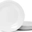 8.5 inch Basic White Melamine Plastic Beaded Salad Plate Set of 6, BPA Free, Chip & Break Resistant, Lightweight, Great for Dining, Weddings & Everyday Meals