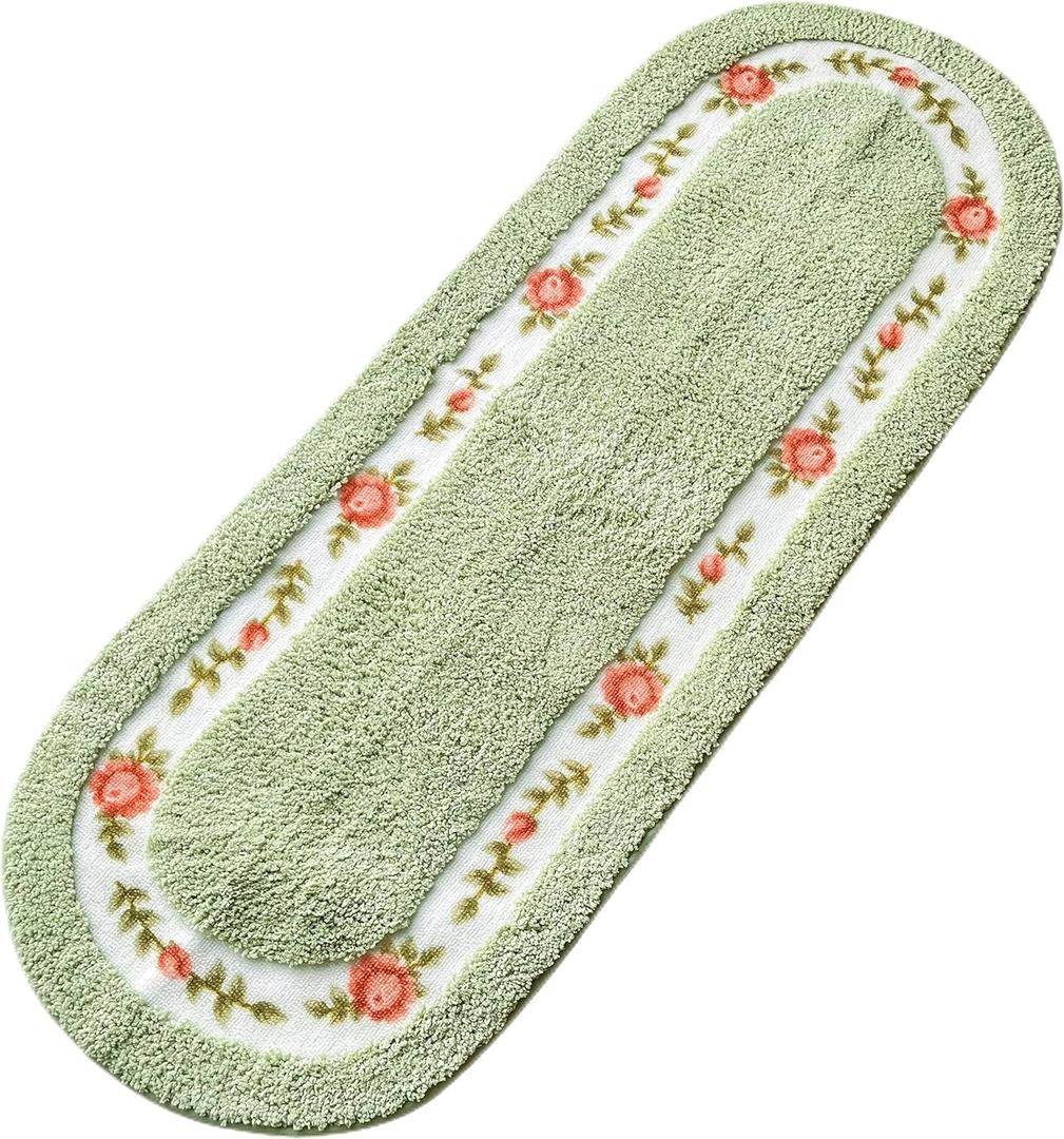 Stay Young Nice Rose Flower Area Rugs for Living Room Bedroom Super Soft Bathroom Rugs Non Slip Absorbent Bath Mat Floral Aesthetic Coquette Room Decor 17.71 x 49.21 Inch (Beautiful Green)