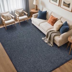 FinRèc Low Pile 5x7 Washable Area Rugs for Bedroom Living Room, Thin Rug Solid Color, Non-Slip Carpet Indoor for Home Decor (Navy Blue/White)