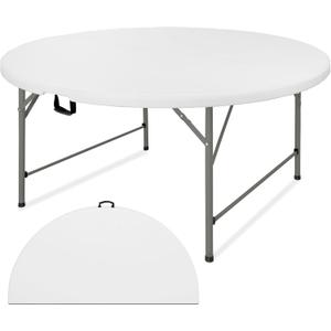 5 FT Round Folding Tables with Carrying Handle 60 inch Heavy Duty Portable Plastic Commercial Table Steel Legs for Party, Dining, Wedding, Events, Picnic Indoor, Outdoor (White,1 Pack)
