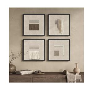 Framed Abstract Geometric Wall Art Decor, 4 Piece Modern Minimalist Neutral 2D Canvas Wall Art Prints, Contemporary Beige Square Artwork for Walls Living Room Dining Room Bedroom Hallways, 12x12