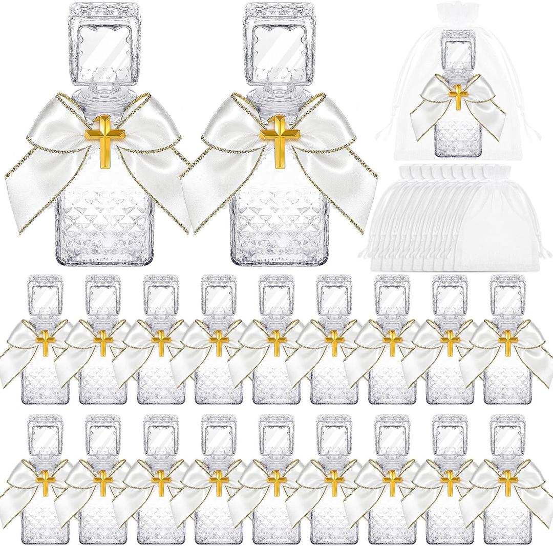 Chuangdi 20 Set Holy Water Bottle 50ml Wishing Bottle with Cork Empty Holy Container for Holy First Communion Church Wedding Party Favors Jerusalem Gifts Catholic Christian(Square)