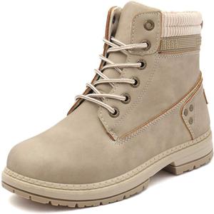 Athlefit Women's Work Waterproof Hiking Combat Boots Lace up Low Heel Booties Ankle Boots Size 7 Khaki