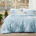 Bedsure Tufted Boho Comforter Set Queen Size - Light Blue Boho Bed Set, GentleSoft 3 Pieces Farmhouse-Style Embroidery Bedding, Gifts for Woman, Soft Jacquard Queen Comforter for All Seasons