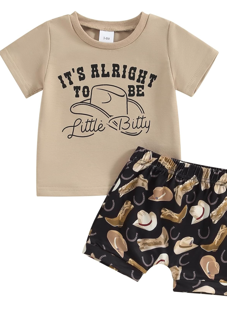 Western Toddler Baby Boy Clothes It's Alright To Be Little Bitty Shirt Top Cowboy Hat Print Shorts Set Country Outfit, 12-18 M, Cof Western Toddler Baby Boy Clothes It's Alright To Be Little Bitty Shirt Top Cowboy Hat Print Shorts Set Country Outfit, 12-18 M, Cof