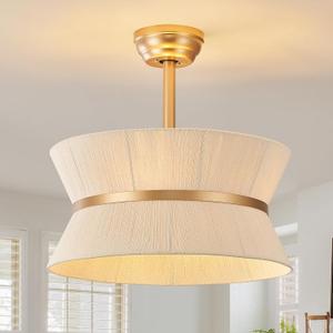 Boho Fandelier Ceiling Fan with Light and Remote Rattan Chandelier Fan Gold Caged Ceiling Fan with Light for Bedroom, Living Room NurseryFoyerKitchen6 Speed, Timing Adjustable Height, Large