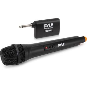 Pyle Portable VHF Wireless Microphone System - Professional Battery Operated Handheld Dynamic Unidirectional Cordless Microphone Transmitter Set W/Adapter Receiver, for PA Karaoke DJ Party, Black