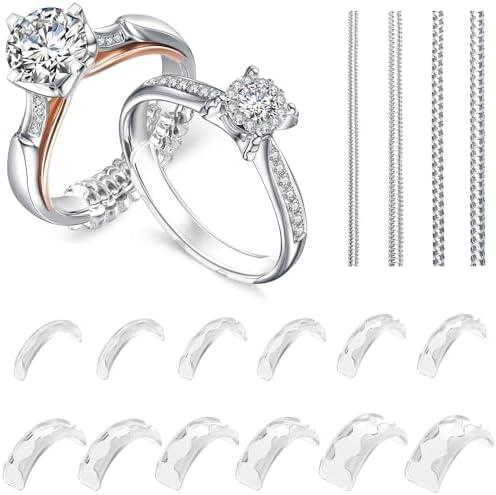 Eiito Ring Sizers for Loose Rings, 16 Pack Ring Guards for Loose Rings, Reduce by 0.5-1 Size Without Resizing, Fits Bands 1-8mm, Invisible Design for Women and Men, 2 Styles Insert and Spiral