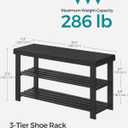 SONGMICS Shoe Rack Bench, 3-Tier Bamboo Shoe Storage Organizer, Entryway Bench, Holds Up to 286 lb, 11.3 x 35.4 x 17.8 Inches, for Entryway Bathroom Bedroom, Ink Black ULBS90B33