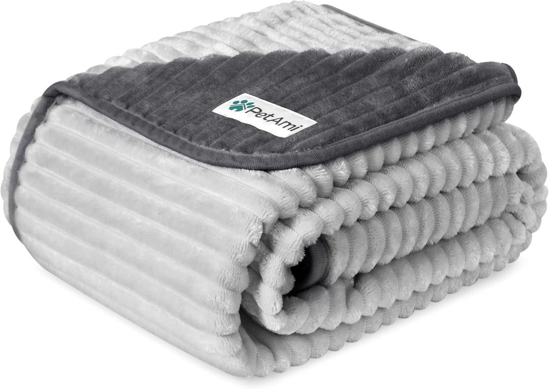 PetAmi Waterproof Dog Blanket, Leakproof Pet Blanket for Small Medium Large Dog, Reversible Furniture Bed Sofa Couch Cover Protector, Soft Striped Pet Throw for Indoor Cat, 24x32 in, Grey Light Gray