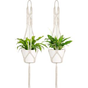 Mkono 2 Packs 43 Inch Macrame Plant Hanger Large for up to 12 Inch Pot Extra Long Hanging Plant Holder Hanging Planter Basket for Indoor Outdoor Boho Home Decor(POTS NOT Included)