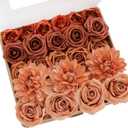 Ling's moment Artificial Flowers Fake Silk Dahlia Faux Foam Rose Terracotta