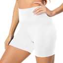 FULLSOFT High Waisted Biker Shorts for Women-5" Tummy Control Fitness Athletic Workout Running Yoga Gym Soft White Biker Shorts for Women (White, Small-Medium)