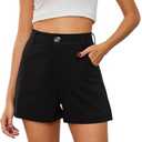 Ginasy Summer Shorts for Women Trendy High Waisted Shorts Dressy Casual Wide Leg Shorts with Pockets Black, L