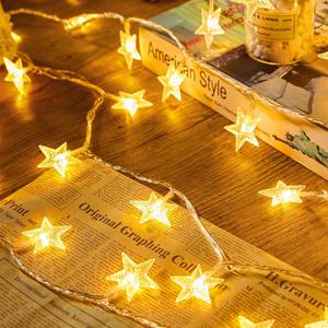 Minetom Star String Lights Battery Operated - 17 ft 50 LED Star Fairy String Lights with Timer, Waterproof for Indoor Bedroom Tent Loft Bed Patio Party Wedding Ramadan Decorations, Warm White