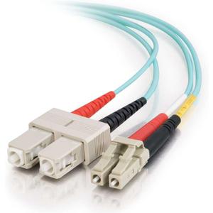 C2G 21625 OM3 Fiber Optic Cable - LC-SC 10Gb 50/125 Duplex Multimode PVC Fiber Cable, TAA Compliant, Aqua (49.2 Feet, 15 Meters) (Made in the USA)