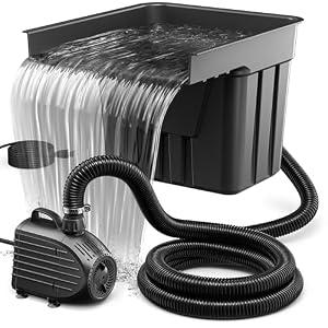 NFESOLAR Pond Waterfall Spillway Kit, Includes Waterfall Box, Filter Media, 1200GPH Water Pump and 10 FT Corrugated Tubing, for Ponds and Streams up to 3, 000 Gallons N4332