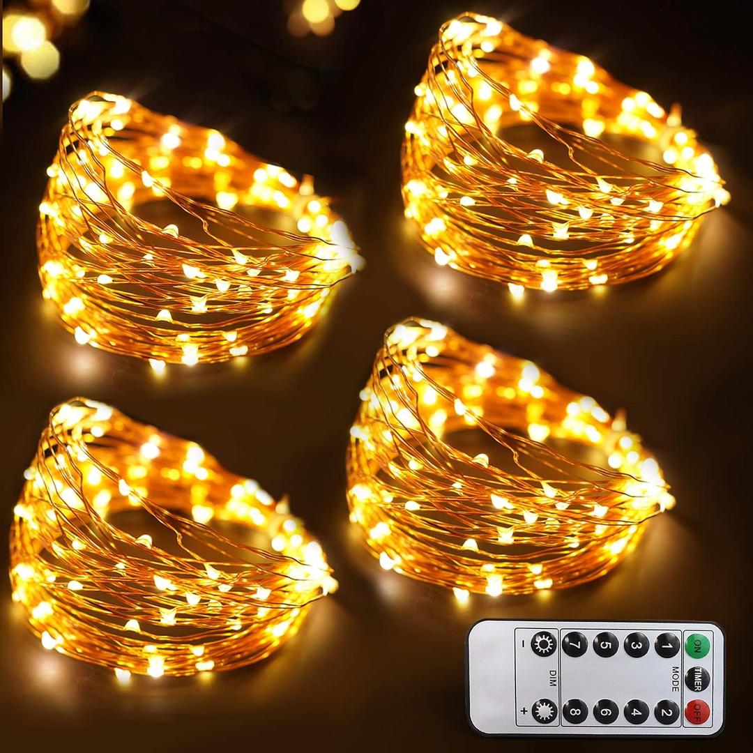 Bright Zeal 66 Ft 200 LED 8 Mode Christmas Fairy Lights Battery Operated with Remote - Warm White Multifunction Christmas Lights with Timer -Dimmable Flashing Chasing Twinkle Lights Outdoor (Warm White Glow - Copper Wire)
