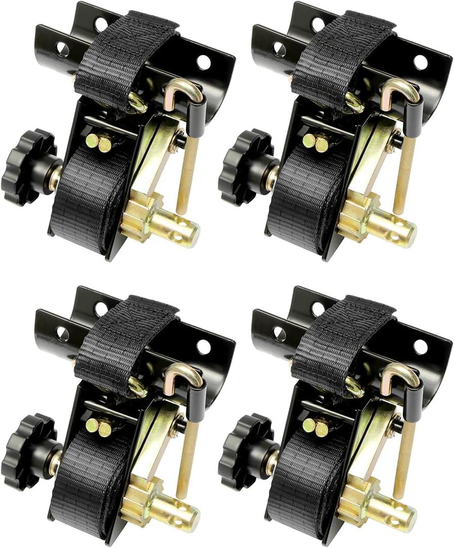 Ladder Rack Ratchet Straps with J-Hook (4PCS), 2" Black Round Tube Mount, 1.5" Wide x 7.5' Long Black Retractable Ratchet Tie Down Strap Roof Rack, 500 lbs Load Heavy Duty Cargo Buckle Rack Lock Strap