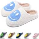 rosyclo Smile Face Slippers Retro Soft Plush Cozy House Slippers Slip-on Fluffy Indoor Outdoor Smile Slippers for Women and Men (7.5-8.5 Women/7-8 Men, White-blue (40-41))