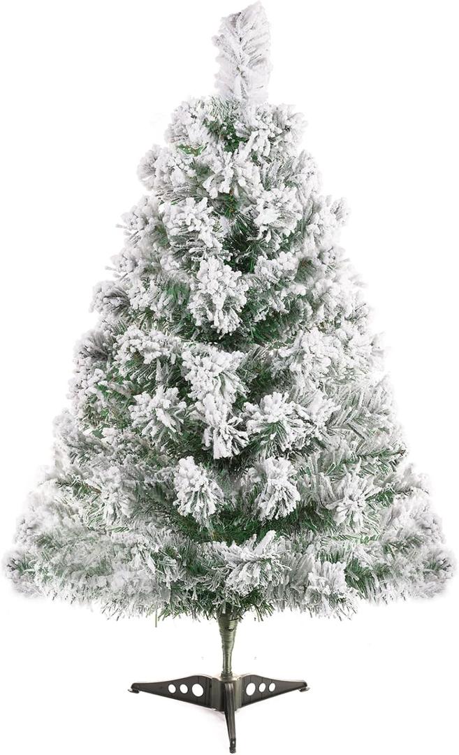 2FT Artificial Christmas Tree Green Tabletop Christmas Tree with Plastic Stand Snow Flocked Mini Xmas Pine Tree for Indoor Outdoor Holiday Home Decoration