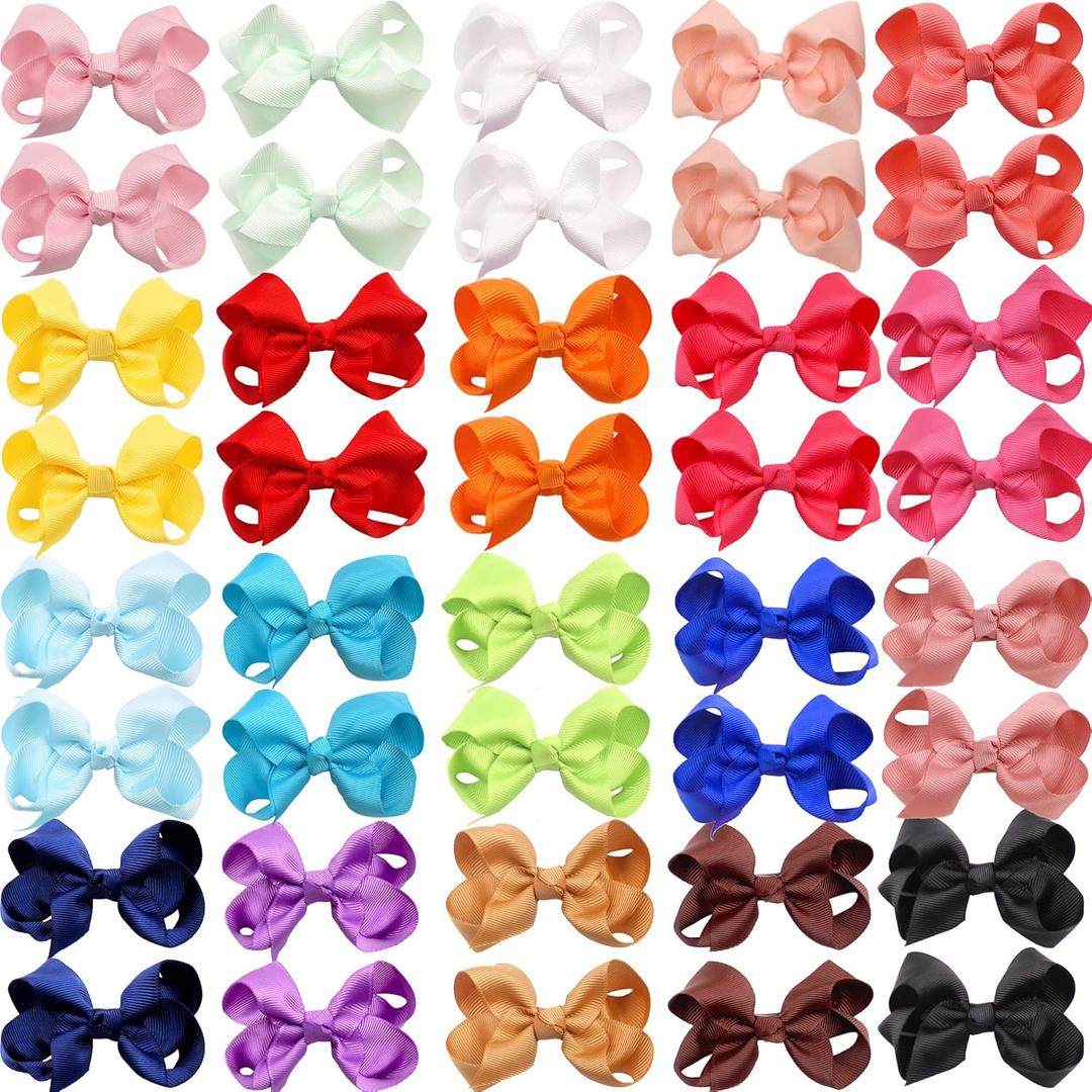 JOYOYO 40PCS 3Inch Hair Bows for Girls Grosgrain Ribbon Bow Toddler Hair Accessories with Alligator Clips in 20 Color Pairs for Baby Girls Kids Toddlers Teens