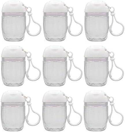 Healthcom 4Pcs 1Oz 30ml Clear Empty Bottles Hand Sanitizer Travel Holder Hook Keychain Carriers White Flip Cap Reusable Portable Empty Bottle Refillable Cosmetic Container for Liquid Lotions Creams