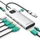 GiGimundo LK10 USB3.0 Displaylink Docking Station Dual 4K 60Hz for M1 M2 M3 MacBook/PC/Laptop, Portable DisplayLink Adapter with 3xUSB3.2 Ports, 2xHDMI, 2xDP, USB-C PD100W, Ethernet, Audio, Silver