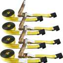 Flat Hook Ratchet Straps-Tie Down Straps Heavy Duty-2 Inch x 27 Feet-Weather Resistant Strap -3,333 Pound Working Load Limit-for Flatbed, Truck, Trailers Pickup(4 Pack) Yellow