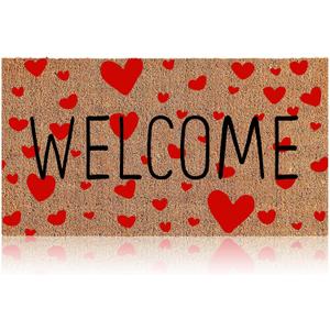 Ceenna Valentine's Day Coir Doormat Outdoor Indoor Valentine's Day Welcome Door Mat Red Heart Rug Non Slip Front Door Mat for Porch Entryway Decor Gifts, 16 x 28 Inches