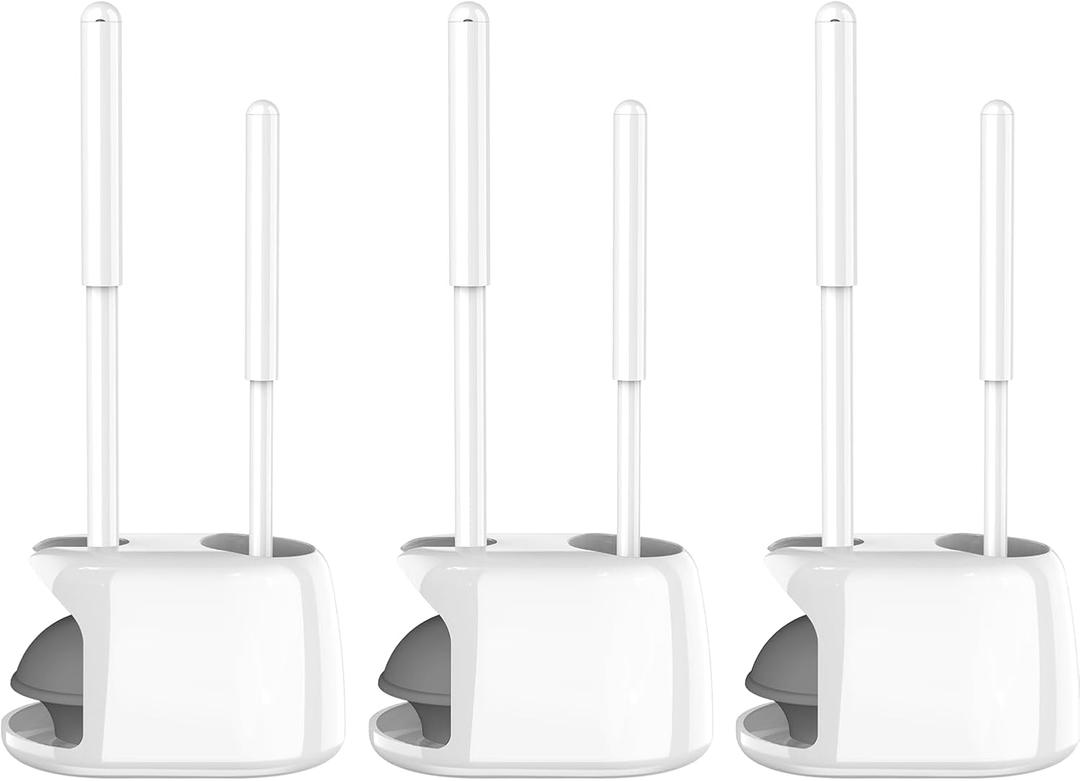 SetSail Toilet Brush Set, 3 Pack with Holder, White