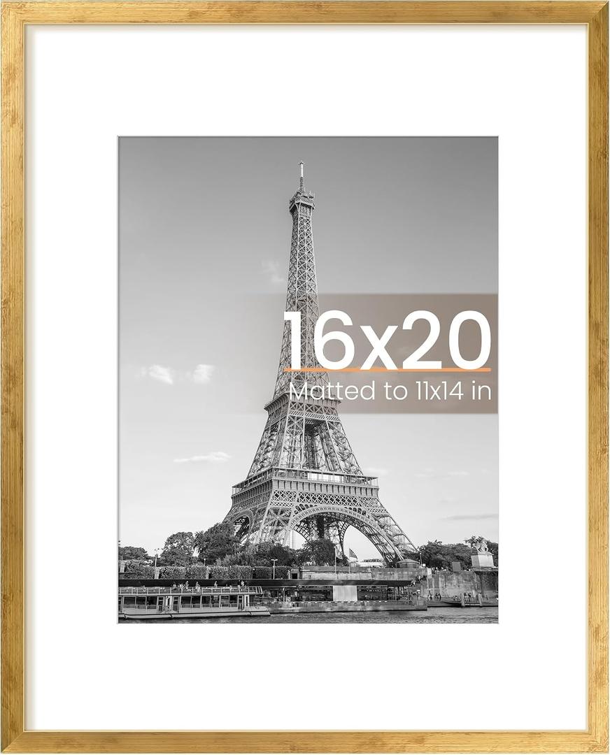 upsimples 16x20 Picture Frame, Display Pictures 11x14 with Mat or 16 x 20 Without, Wall Hanging Poster Frame, Bronze, 1 Pack