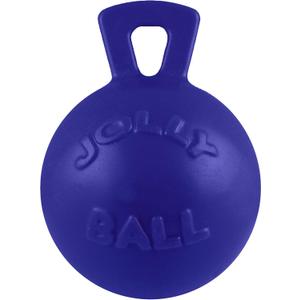 Jolly Pets Tug-n-Toss Heavy Duty Dog Toy Ball with Handle, 6 Inches/Medium, Blue