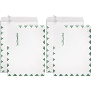 Blue Summit First-Class Tyvek Envelopes, 100 10 x 13 Peel & Seal Envelopes, White Tyvek with Center Seam and Green First-Class Markings (Pack of 2)