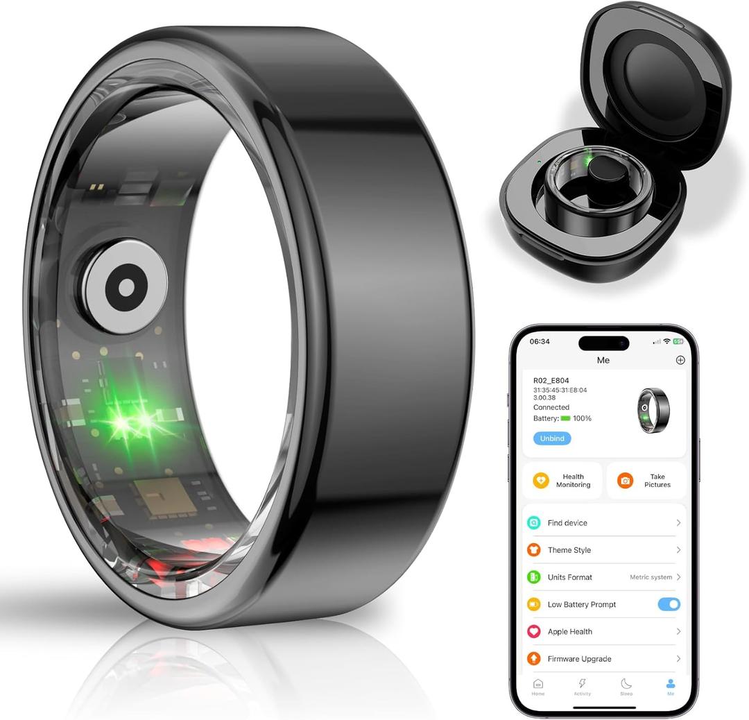 Smart Health Ring for Women Men,Fitness Tracker Smart Ring with Heart Rate,Sleep Monitor,Blood Oxygen,Steps,IP68 Waterproof Up to 5-7 Days Battery Life for iOS Android,No App Fee(Black,10)