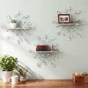 Yaocom 3 Pcs Bling Crystal Floating Shelves Metal Starbursts Wall Decor Folding Shelf Silver Teardrop Corner Shelves Hanging Wall Mounted for Storage Bedroom Living Room Kitchen Office Home Decoration