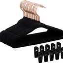 Velvet Baby Hangers 30 Pack - 11 Inch Premium Felt Non Slip Kids Hanger for Infant Toddler Clothes - 0.2" Ultra Thin Baby Clothes Hangers for Children's Closet with 10 Hanger Clips - Black