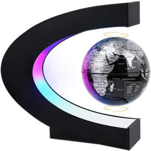 Magnetic Levitating Globe with LED Light, Cool Tech Gift for Men Father Boys and Girls , Birthday Gifts for Kids, Floating Globes World Desk Gadget Decor in Office Home/Display Frame Stand (Black)