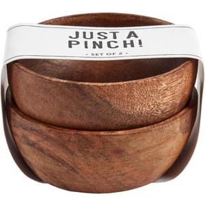Santa Barbara Design Studio Acacia Wooden Pinch Bowl Set Mini Serving Bowls for Dips, Sauces, Condiments, Set of 2, Dark Wood