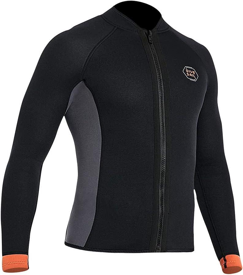 Wetsuit Top Jacket Women Men 3MM Neoprene Long Sleeve Dive Scuba Wet Suit Shirt, 2MM 1.5MM Warm Front Zipper Wetsuits Shirts Vest Surfing Swimming Snorkeling Kayaking Suit in Cold Water Sports XL