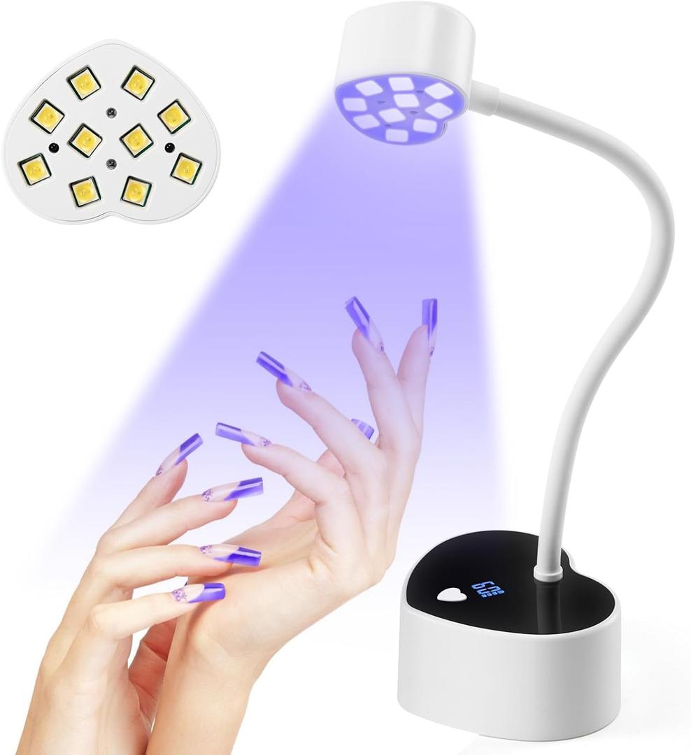 Onite UV Light for Gel Nails with Auto Sensor - 30W LED Fast Curing for Gel X Nails, Rechargeable Heart-Shaped Gooseneck Design, Timer & Portable Mini Manicure Tool