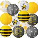 Panelee 12 Pcs Bee Paper Lanterns Party Decorations 8 Inch Hanging Round Hanging Paper Party Decorations for Holiday Indoor Outdoor Supplies
