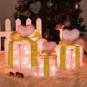 Pink Christmas Decor Light up Gift Boxes with Heart, Light up Xmas Boxes with Battery Operated for Wedding Christmas Valentine's Day Decorations Indoor and Outdoor (3 Pack) (Pink Heart)
